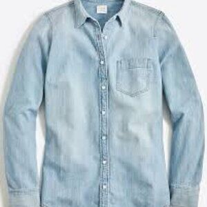 J.Crew Classic Denim Shirt Perfect Fit Button Down Blue Denim Roll Sleeve XS